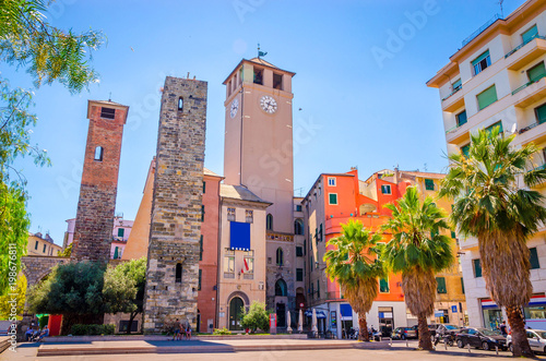 Fototapeta Naklejka Na Ścianę i Meble -  Beautiful street and traditional old buildings of Savona, Liguria, Italy