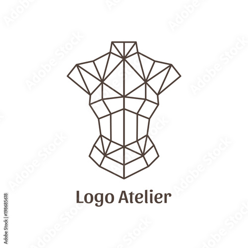 Logo for Atelier, wedding boutique, women's clothing store. Vector template of the brand for the fashion designer. Element for Studio sewing and tailoring. The frame dummy