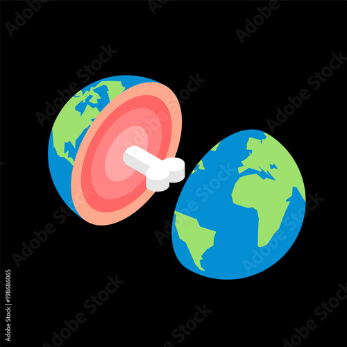 Planet earth in cut with bone. structure of planet
