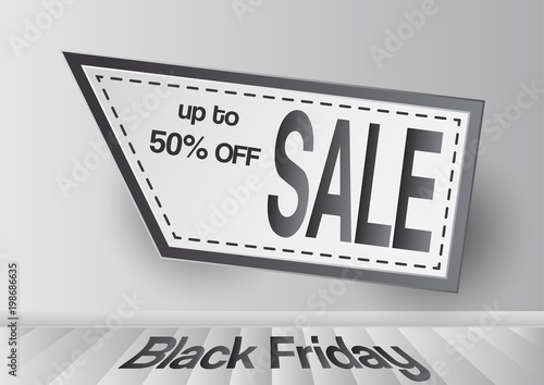 Banner template for Black Friday with text space on grey and white interior background.