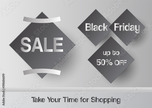 Banner template for Black Friday with text space on grey and white interior background.