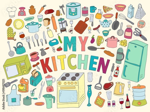 Set hand drawn icons kitchen