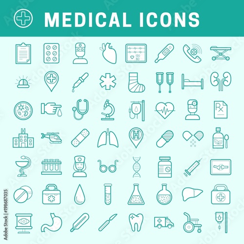 Linear medical icons with fill