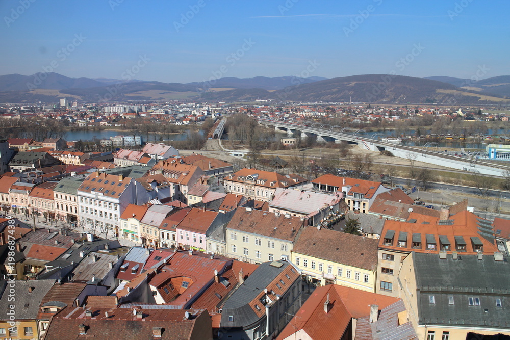 View from Trenčín castle to city centre of Trenčín, Slovakia