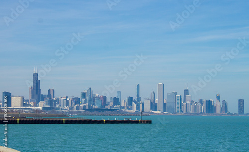 Lake Michigan  Piers  and Chicago skyline