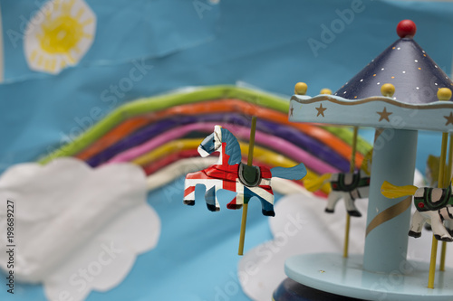 Conceptual photo on brexit in carousel carousel and background