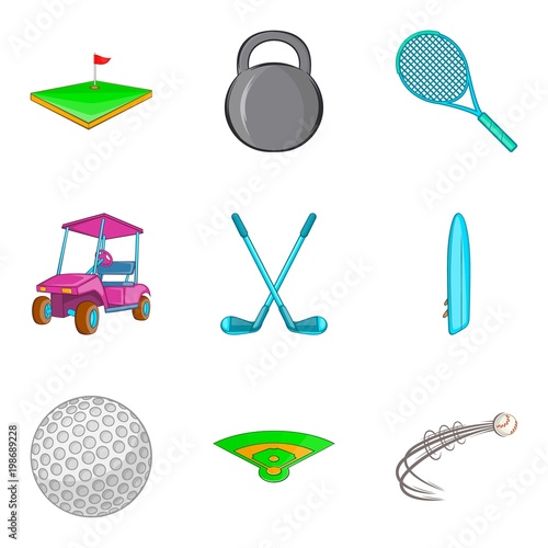 Golf club icons set, cartoon style