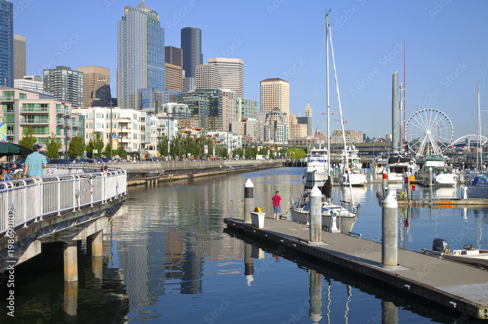 Pier 66 marina, Seattle skyline.