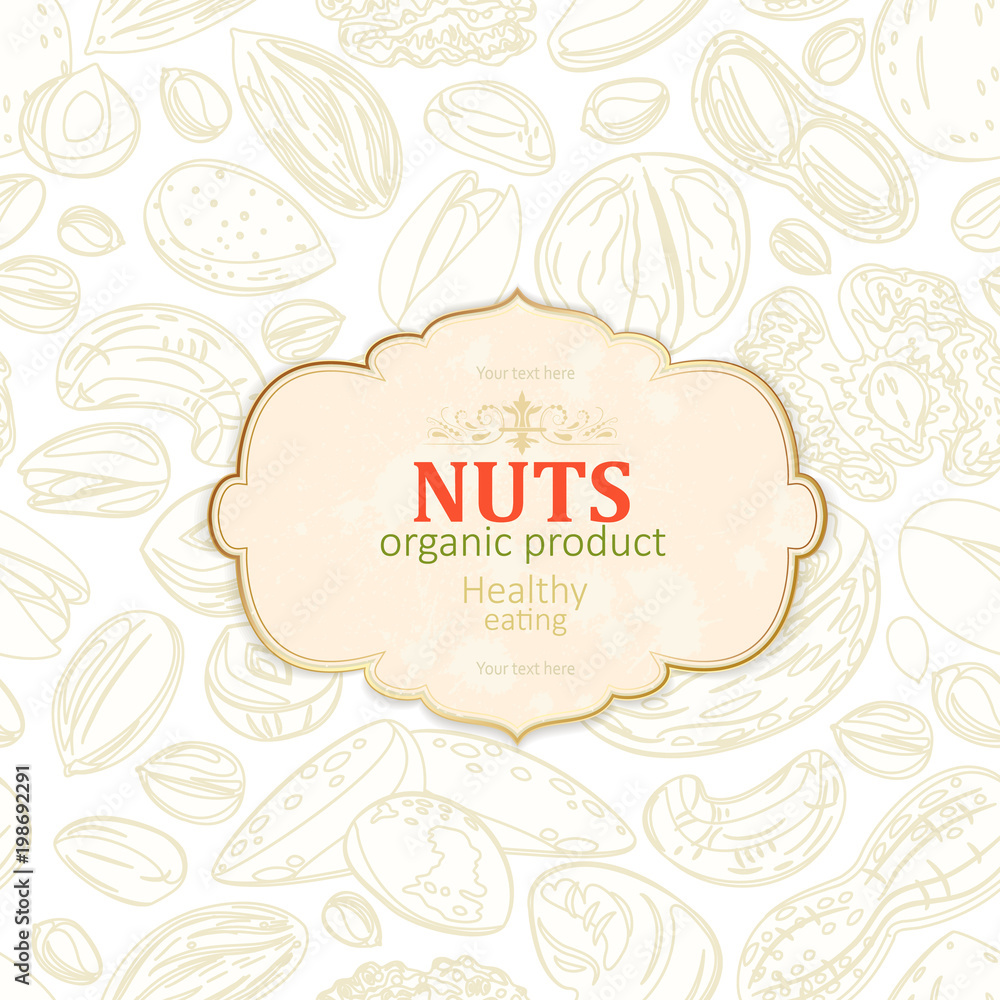 retro poster with collection different of nuts for your design