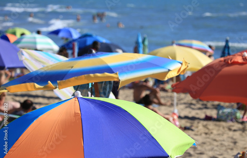 closeup of multicolor beach umbrella