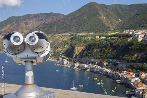 Wallpaper Mural Coin-operated binoculars for tourists with a view of the city of Scilla Torontodigital.ca