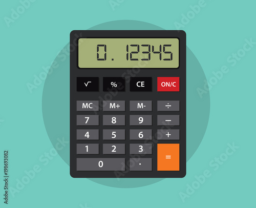 an isolated calculator with flat style and green background