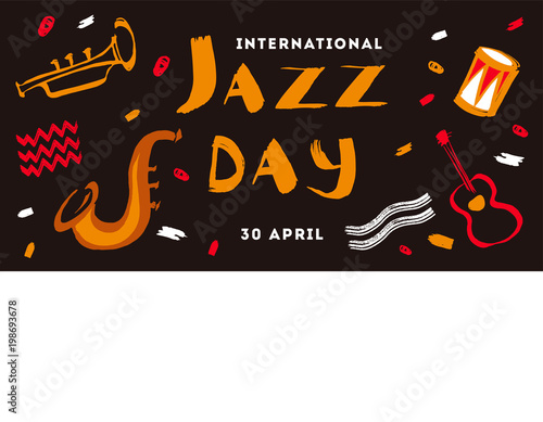 Canvas Print Vector hand drawn illustration banner for international jazz day with expressive