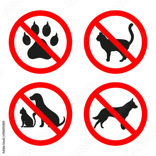 signs forbidden dog and cat in a red circle on a white background.Forbidden animal sign.