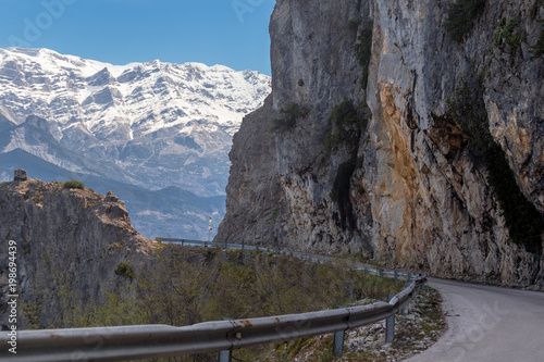 Tzoumerka mountain peaks  in spring time,  snow on the top, epirus greece , for travel background photo