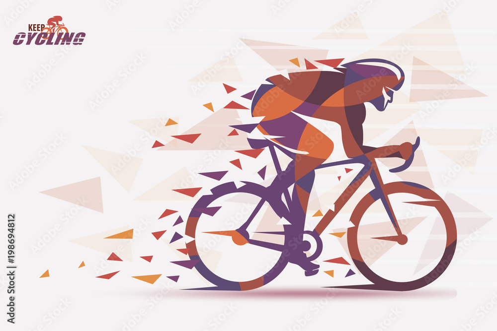 Fototapeta premium Cycling race stylized backgrond with motion color effects of tirangle splints