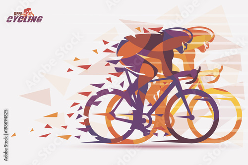 Cycling race stylized backgrond with motion color effects of tirangle splints