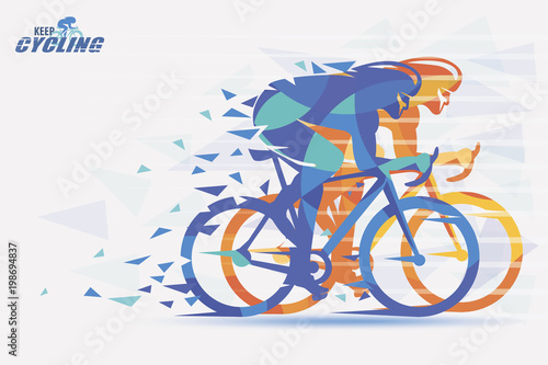 Cycling race stylized backgrond with motion color effects of tirangle splints