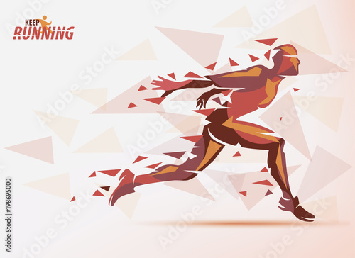 running man, sport and competition background with motion color effects of tirangle splints