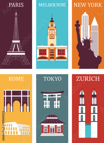 Famous cities in bright colors photo