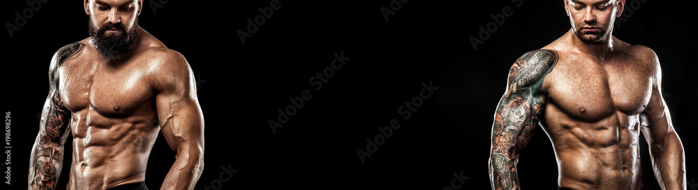 Sports wallpaper on dark background. Power athletic guy bodybuilder. Sports wallpaper on dark background. Power athletic guy bodybuilder.