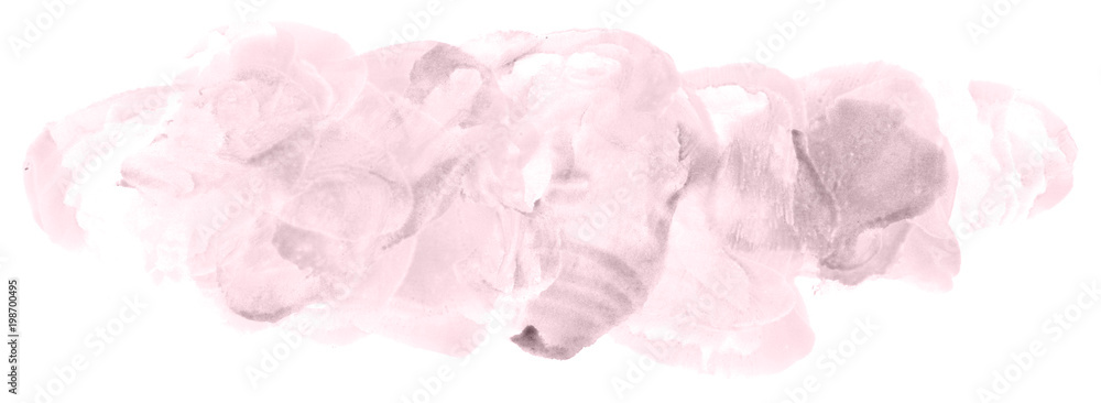 Abstract watercolor background hand-drawn on paper. Volumetric smoke elements. Pink, Ballet Slipper color. For design, websites, card, text, decoration, surfaces.