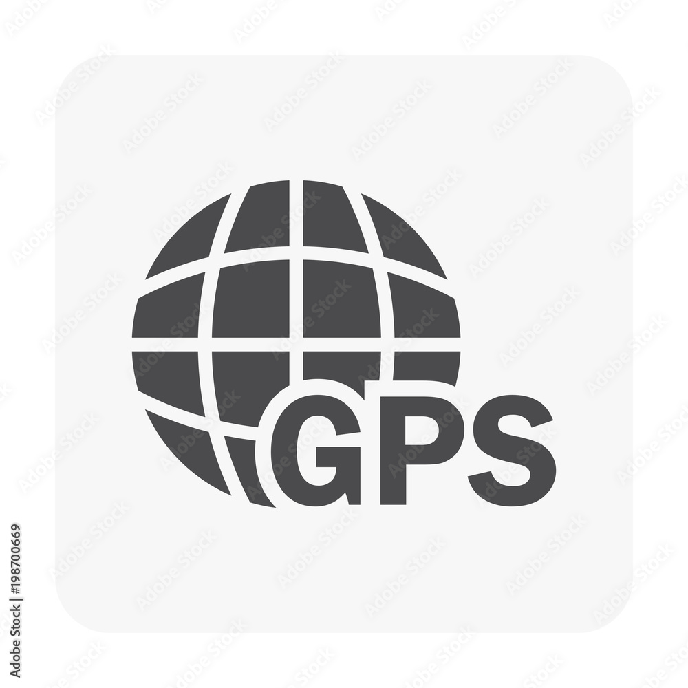 Global positioning system technology. Vector design of icon, sign or symbol. Concept for geo location, gps position tracking, navigation satellite system, map, geography, cartography, travel or trip.