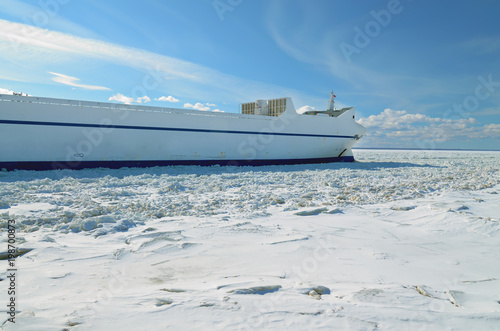 A large cargo ship.