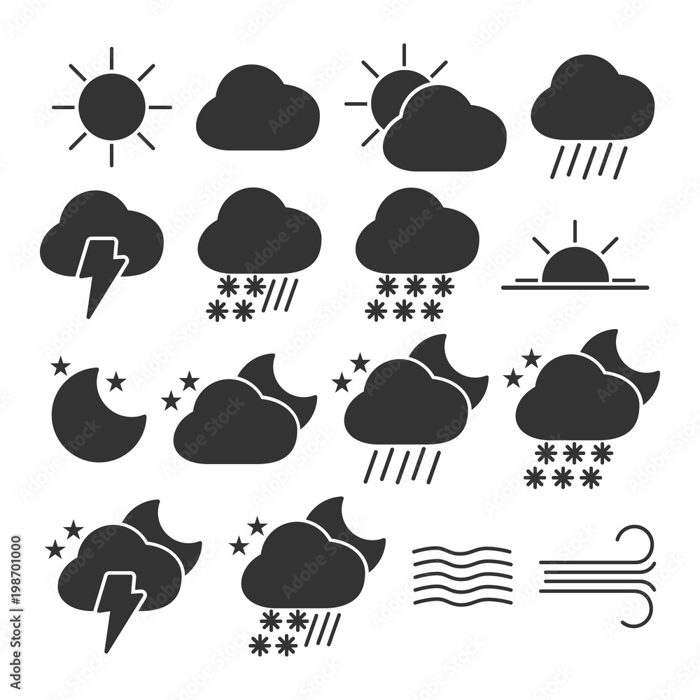 Vector image of set of weather icons. Vector image of set of weather icons.