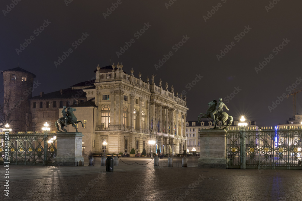 Piazza Castello At Night With Palazzo Madama, Turin Italy