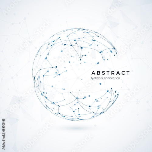 Global network connection. Abstract world wireframe, point and line composition concept of global net.  Technology and cyberspace background. Vector Illustration