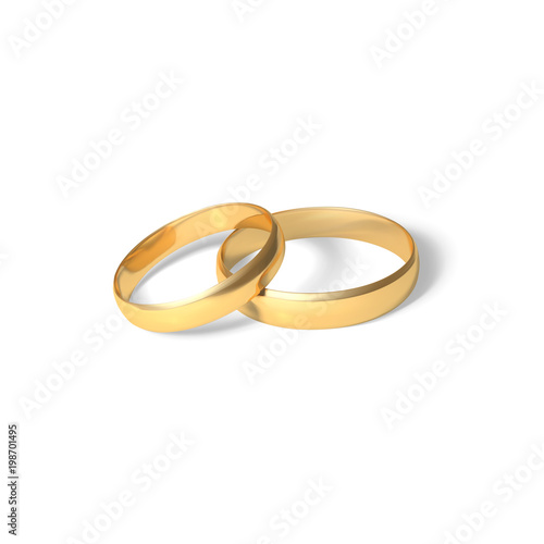 Golden rings. Gold wedding rings pair. Vector 3D realistic illustration isolated on white background