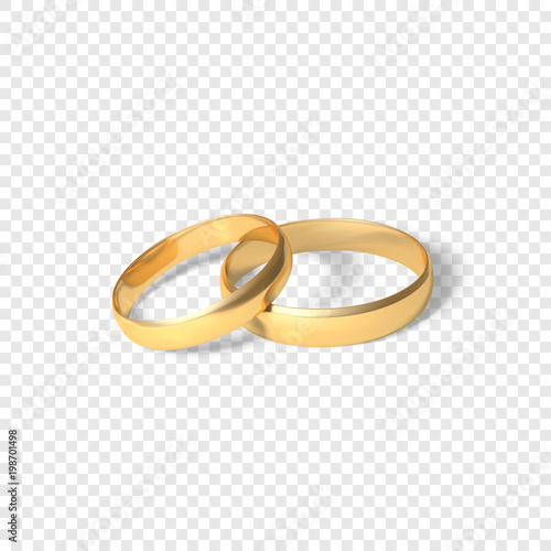 symbol of marriage couple of golden rings. two gold rings. Vector illustration isolated on transparent background