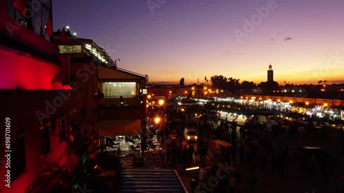 Famous Jemaa el Fna square crowded at sunset, Marrakesh, Morocco, timelapse 4k
 photo