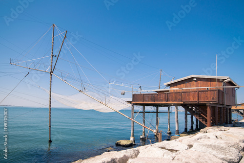 Trabucco, trebuchet, trabocco - traditional fishing houses in Italy. © isaac74