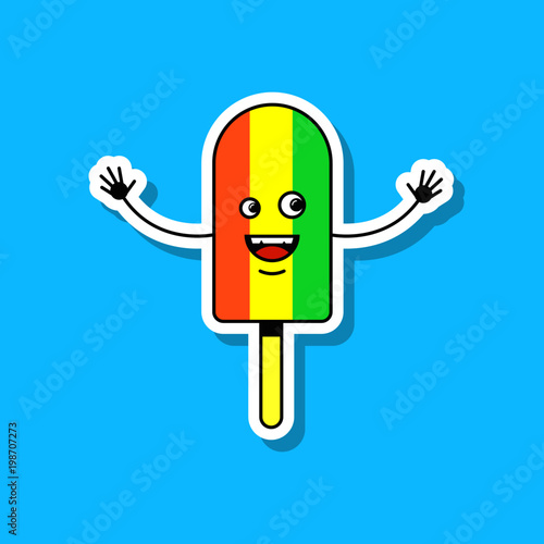 Colored illustration of cartoon ice cream on stick