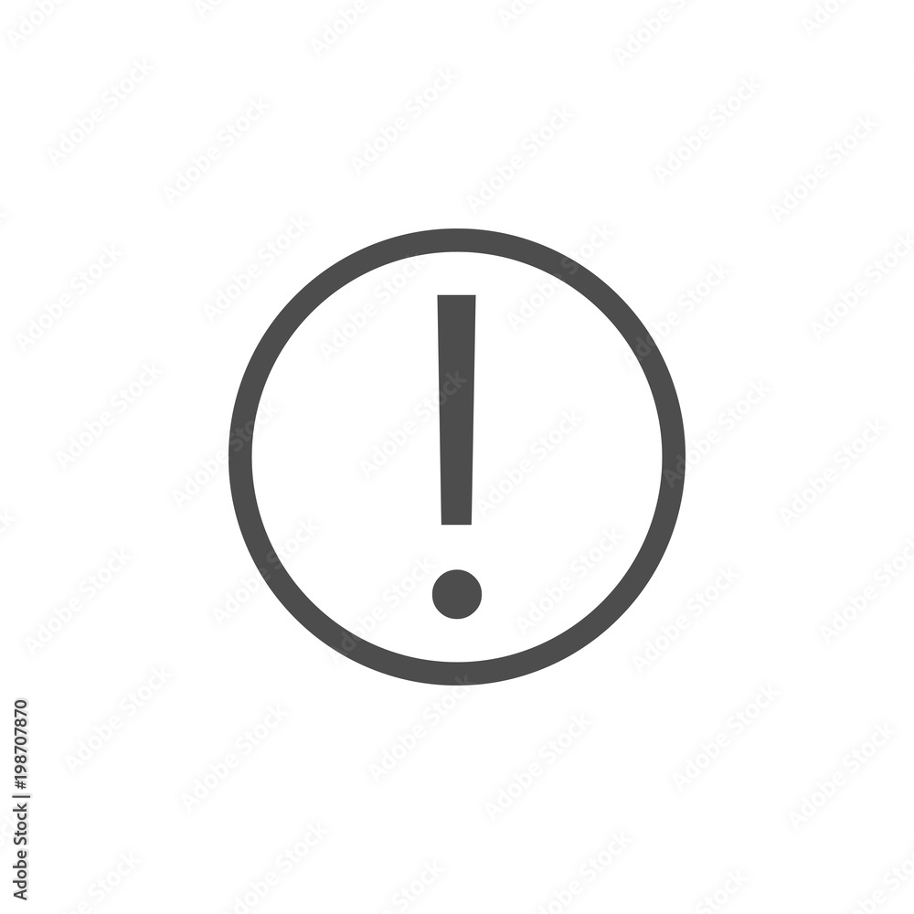 Exclamation mark inside a circle. Flat design. Vector illustration. Grey color. Exclamation mark inside a circle. Flat design. Vector illustration. Grey color.