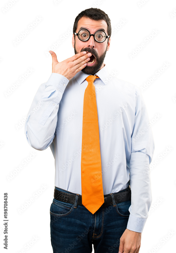 Funny man with glasses making surprise gesture Funny man with glasses making surprise gesture