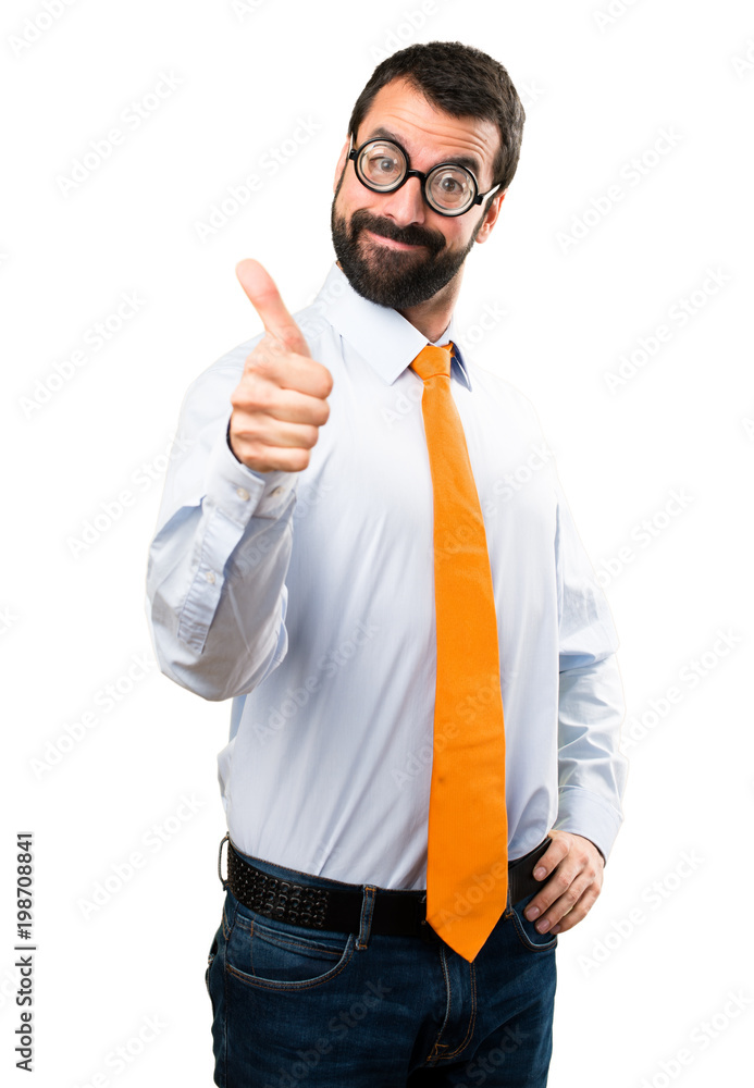 Funny man with glasses with thumb up Funny man with glasses with thumb up