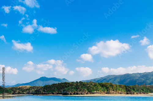 White sand beach crystal clear turquoise water at Kabira Bay, Ishigaki, Okinawa