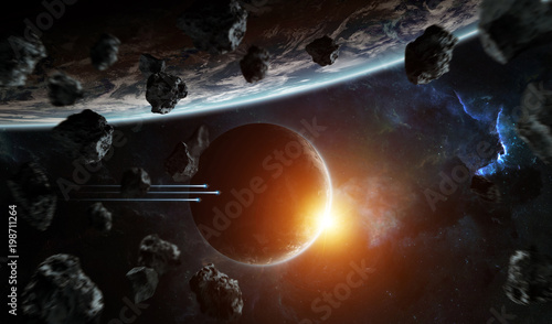 Fototapeta Naklejka Na Ścianę i Meble -  Distant planet system in space with exoplanets 3D rendering elements of this image furnished by NASA