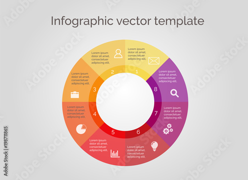 round infographic for presentations with 8 different options