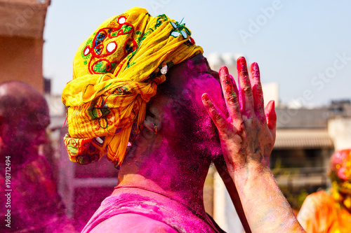 Indian with turban and colors on his face