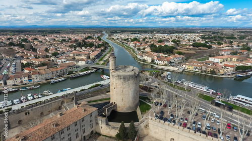Aerial view of the tower of Constance in Aigues Mortes.