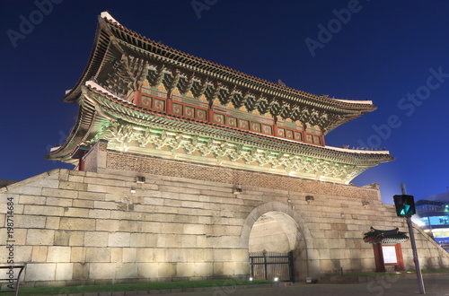 Dongdaemun Gate in Seoul South Korea. Dongdaemun Gate was first built by King Taejo in 1398.