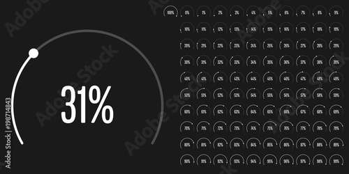 Set of circular sector percentage diagrams from 0 to 100 ready-to-use for web design, user interface (UI) or infographic - indicator with white