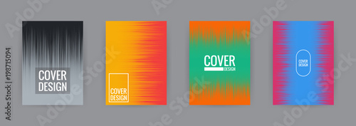 Set of cover background design template vector illustration. Colorful halftone gradient effect gray, black, red, yellow, green, orange, hot pink and blue.