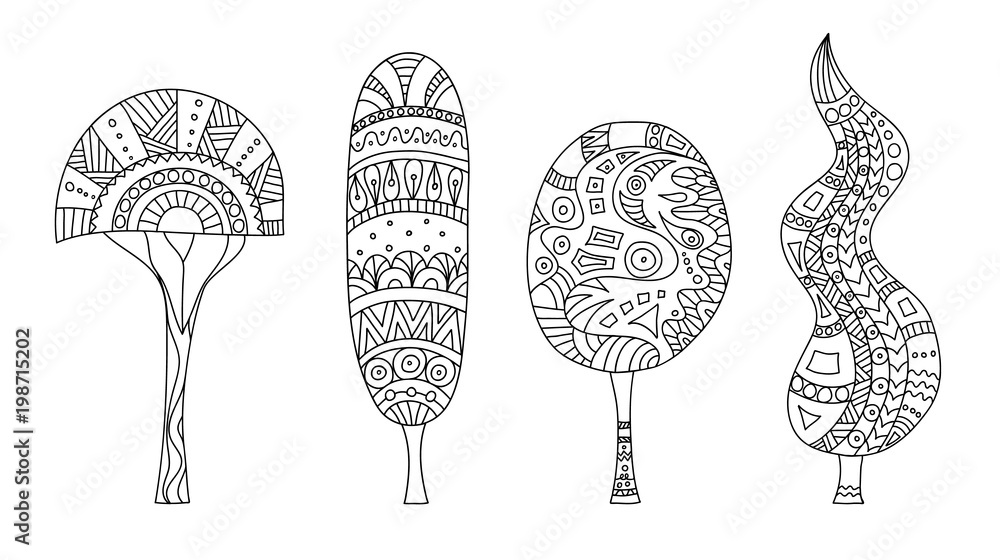 Sketches of trees. Vector illustration. Zentangle. Sketches of trees. Vector illustration. Zentangle.