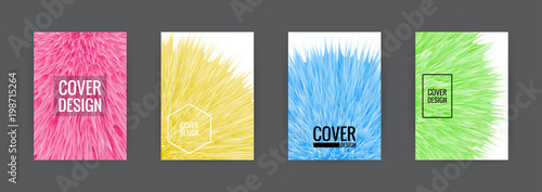Set of cover background design template vector illustration. Colorful soft fur pink, yellow, green and blue.