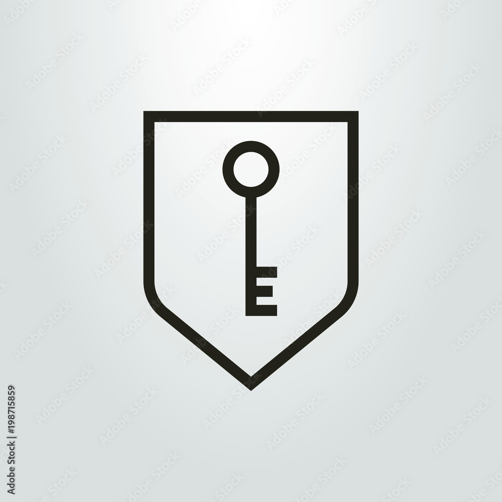 black and white linear key icon on the shield black and white linear key icon on the shield